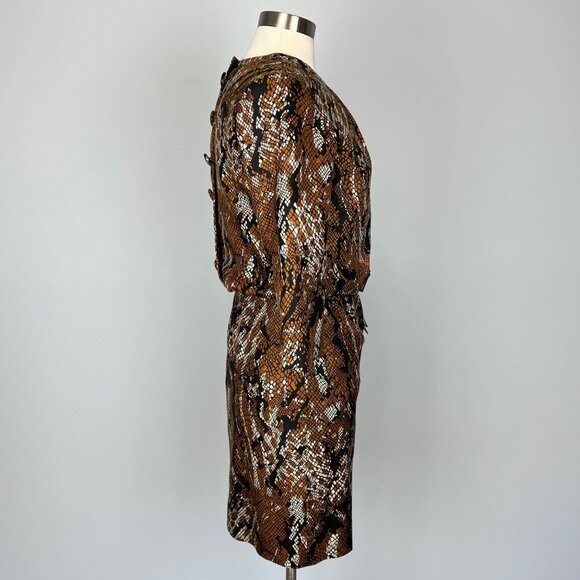 Etcetera Womens Python Print Dress Brown Black Silk Wool Bow Detail Size 2 - Picture 6 of 15
